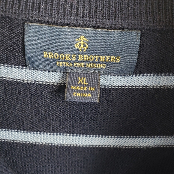 Brooks Brothers Quarter Zip Navy Striped Long Sleeve Fine Merino Wool Sz XL - Picture 6 of 8